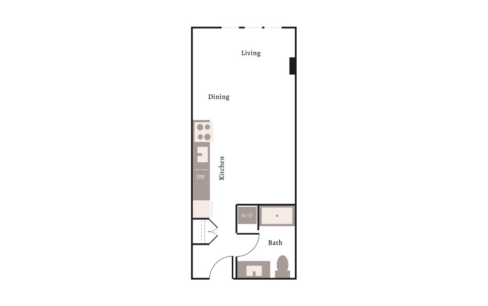 Aster - Studio floorplan layout with 1 bath and 568 square feet.
