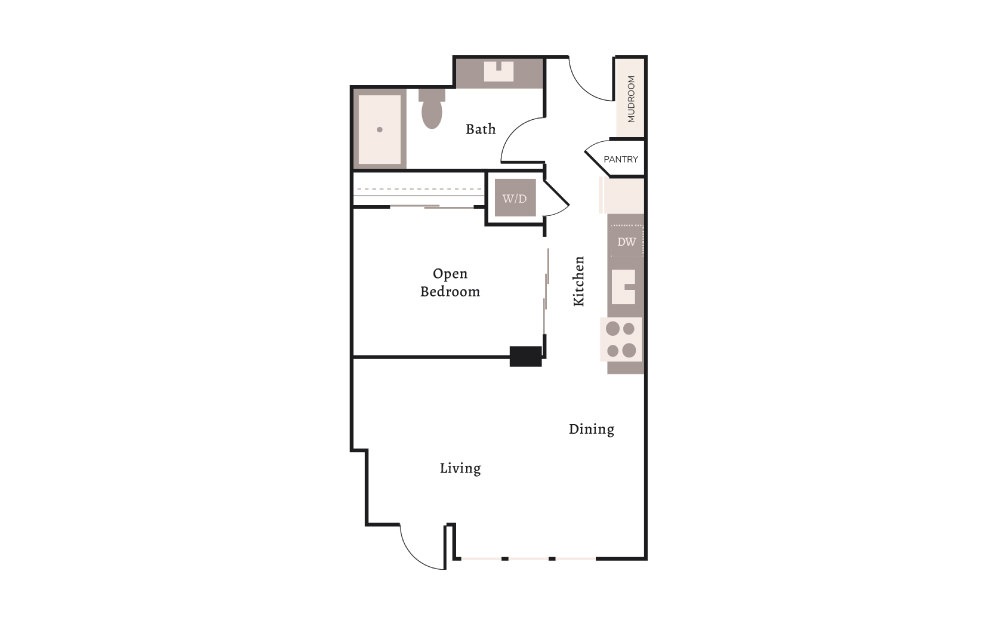Zenith - 1 bedroom floorplan layout with 1 bath and 611 to 640 square feet.